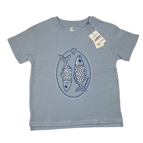 Cotton On Kids Girls Poisson Fish Print Blue Short Sleeve Graphic Tee - Size 6 - Picture 1 of 5